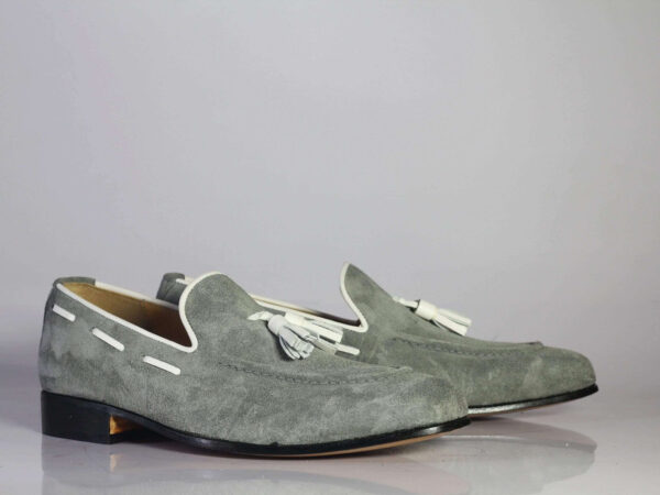 Handmade Gray Loafers Suede Tussles Shoe - leathersguru