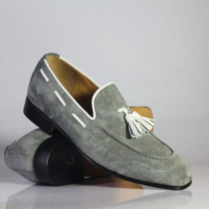 Grey Loafer Tussle Suede Shoes,Men's Party Shoes