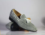 Handmade Gray Loafers Suede Tussles Shoe - leathersguru