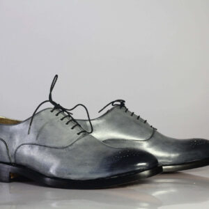 Bespoke Gray Black Leather Lace Up Shoe for Men - leathersguru