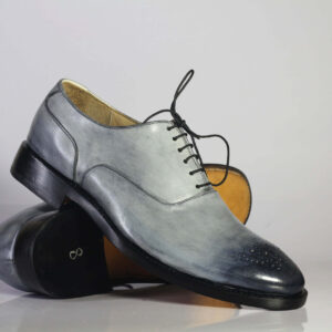 Bespoke Gray Black Leather Lace Up Shoe for Men - leathersguru