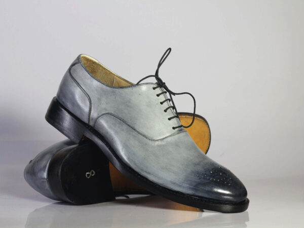 Bespoke Gray Black Leather Lace Up Shoe for Men - leathersguru