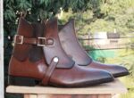 Handmade Chelsea Buckle Brown Boot - leathersguru