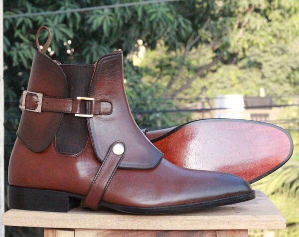 Handmade Chelsea Buckle Brown Boot - leathersguru