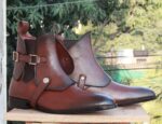 Handmade Chelsea Buckle Brown Boot - leathersguru