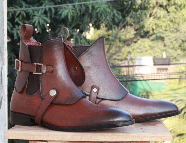 Handmade Chelsea Buckle Brown Boot - leathersguru