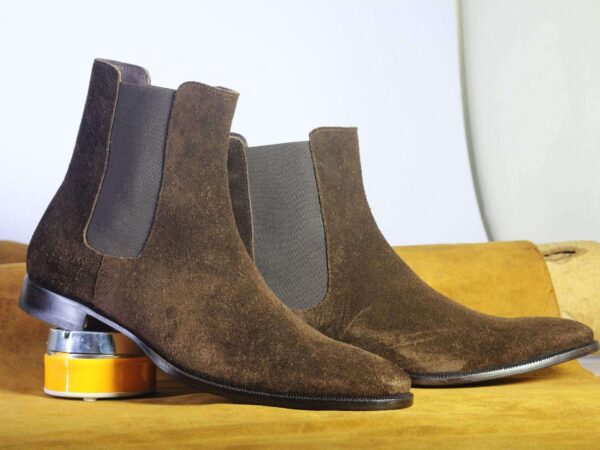 Handmade Men's Ankle Suede Boot Men's Dark Brown Chelsea Boot - leathersguru