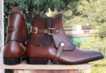 Handmade Chelsea Buckle Brown Boot - leathersguru