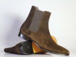 Handmade Men's Ankle Suede Boot Men's Dark Brown Chelsea Boot - leathersguru