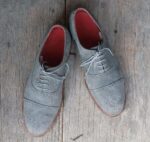 Handmade Gray Suede Cap Toe Brogue Shoe - leathersguru