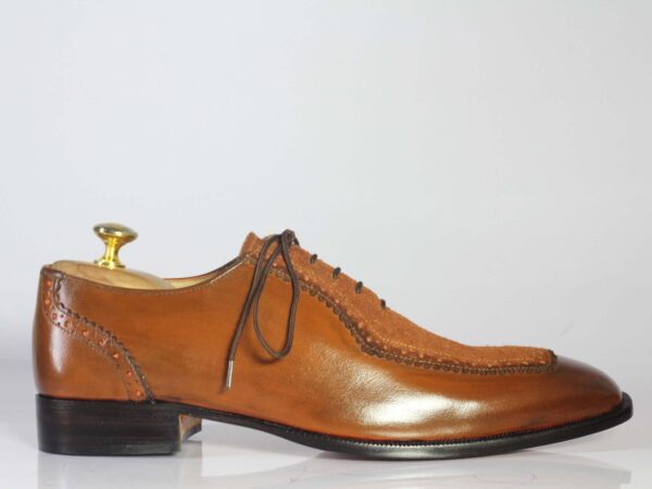 Bespoke Tan Leather & Suede Lace Up Shoes for Men's - leathersguru