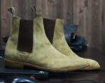 Handmade Olive Green Chelsea Suede Boot - leathersguru