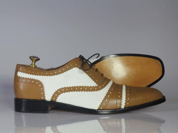 Bespoke Brown & White Leather Cap Toe Lace Up Shoe for Men - leathersguru