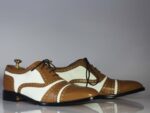 Bespoke Brown & White Leather Cap Toe Lace Up Shoe for Men - leathersguru