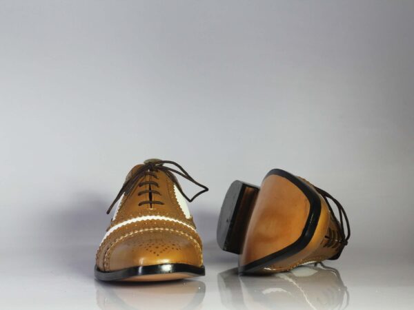 Bespoke Brown & White Leather Cap Toe Lace Up Shoe for Men - leathersguru