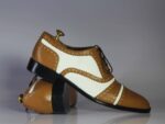 Bespoke Brown & White Leather Cap Toe Lace Up Shoe for Men - leathersguru