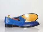 Bespoke Blue & White Leather Penny Loafer Shoe for Men - leathersguru