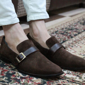 Bespoke Brown Loafer Suede Monk Strap Shoe for Men - leathersguru