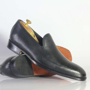 Handmade Black Brogue toe Leather Loafers For Men's - leathersguru