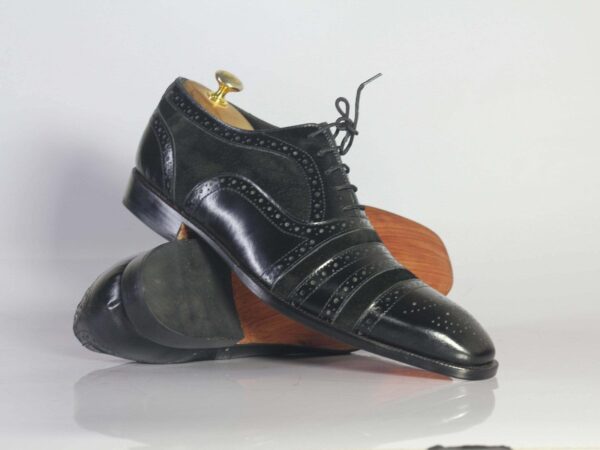 Handmade Black Cap Toe Leather Suede Lace Up Shoe - leathersguru