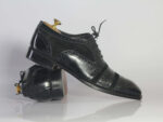 Handmade Black Cap Toe Leather Suede Lace Up Shoe - leathersguru