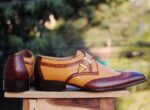 Handmade Tan Brown Leather Wingtip Monk Shoes - leathersguru