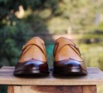 Handmade Tan Brown Leather Wingtip Monk Shoes - leathersguru