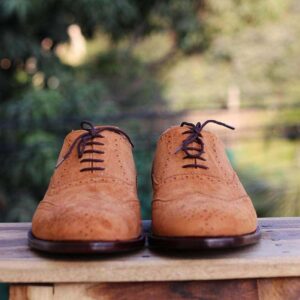 Men's Tan Wing Tip Brogue Suede Men's Shoes - leathersguru