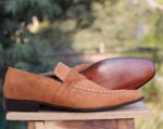 Bespoke Tan Penny Suede Loafer For Men's - leathersguru