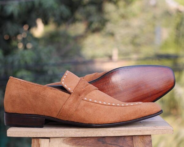 Bespoke Tan Penny Suede Loafer For Men's - leathersguru