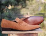 Men's Tan Penny Loafers Suede Men's Shoe - leathersguru