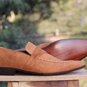 Men's Tan Penny Loafers Suede Men's Shoe - leathersguru