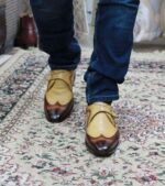 Handmade Tan Brown Leather Wingtip Monk Shoes - leathersguru