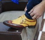 Handmade Tan Brown Leather Wingtip Monk Shoes - leathersguru