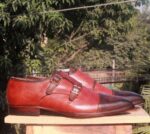 Handmade Burgundy Brown Cap Toe Monk Leather Shoe - leathersguru