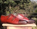 Handmade Burgundy Brown Cap Toe Monk Leather Shoe - leathersguru