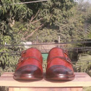 Handmade Burgundy Brown Cap Toe Monk Leather Shoe - leathersguru