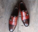 Handmade Burgundy Brown Cap Toe Monk Leather Shoe - leathersguru