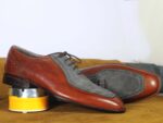 Bespoke Brown Grey Round Toe Leather Lace Up Shoe for Men - leathersguru