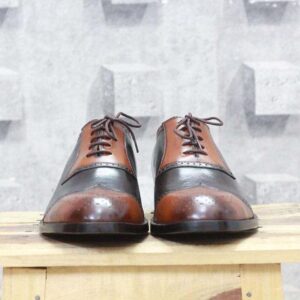 Handmade Tan Brown Leather Wing tip Shoes - leathersguru