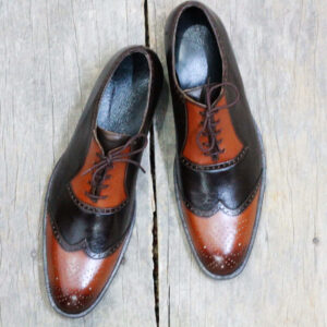 Bespoke Brown Brown Leather Wing Tip Shoes for Men - leathersguru