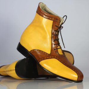 Bespoke Yellow & Brown Ankle Lace Up Boot for Men's - leathersguru