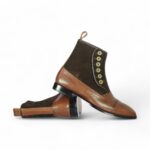 Bespoke Brown Leather Suede Button Top Ankle Cap Toe Boot - leathersguru