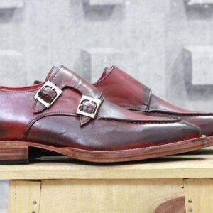 Handmade Brown Leather Cap Toe Monk Shoe - leathersguru