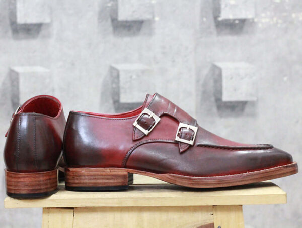 Bespoke Burgundy Leather Double Monk Strap Shoe for Men - leathersguru