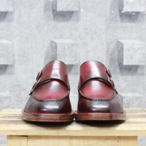 Handmade Brown Leather Cap Toe Monk Shoe - leathersguru