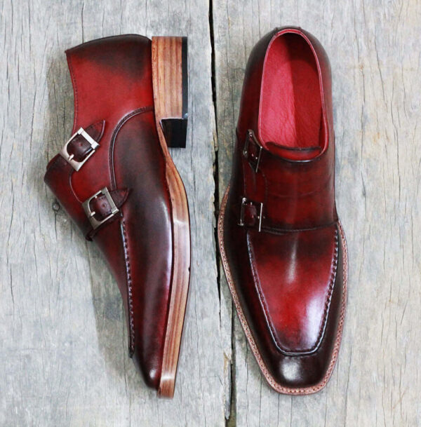 Bespoke Burgundy Leather Double Monk Strap Shoe for Men - leathersguru