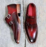 Handmade Brown Leather Cap Toe Monk Shoe - leathersguru