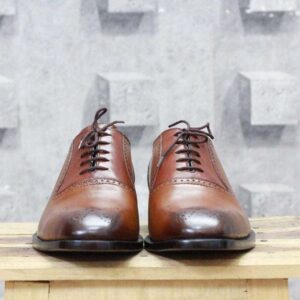 Handmade Brown Brogue Leather Shoe - leathersguru