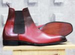 Men Burgundy Black Chelsea Ankle Boots - leathersguru